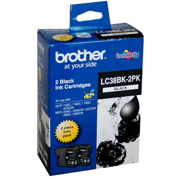 Brother LC-38 Black Ink Cartridge Twin Pack LC-38BK2PK